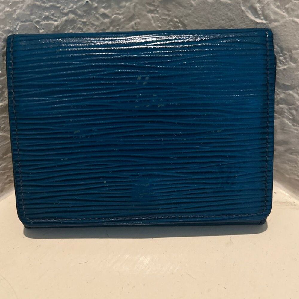 Louis Vuitton Envelope Top Business Card Holder Blue Textured Epi Leather Office